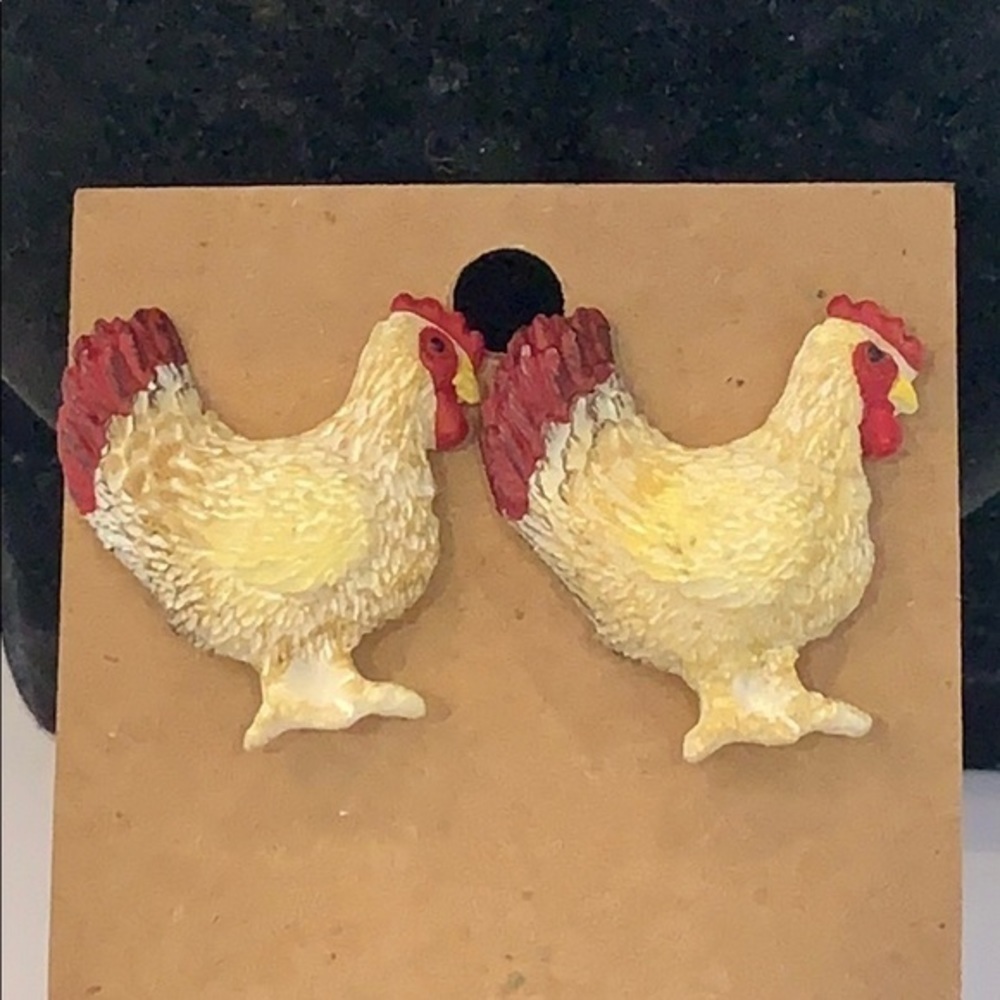 💐5/25 rooster chicken resin post earrings